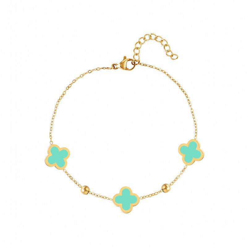 BLOSSOM Bracelet, Gold and Green, Stainless Steel and Enamel | Zeneru